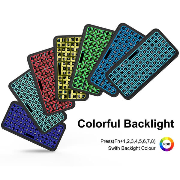 Mini trådløst Bluetooth-tastatur, farverig baggrundsbelysning, Type-C genopladeligt, til telefoner og tablets, Android, iOS, Windows og Mac