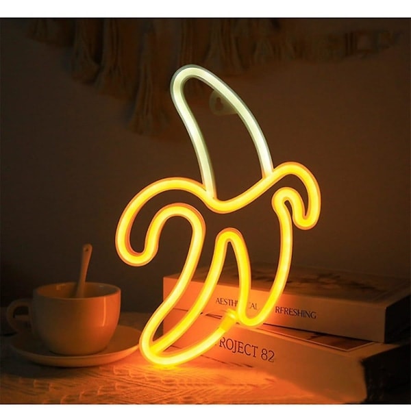 Neonlampe Bananform Neonlys Batteriboks Strøm