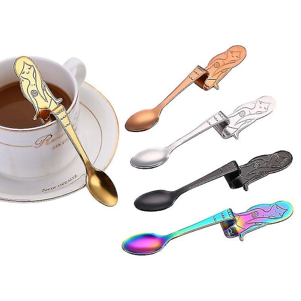 5 stk. kaffeskeer i rustfrit stål, havfrue ske, te suppe sukker dessert appetizer krydderi bistro ske, hængende kop multifunktionelle køkkenredskaber