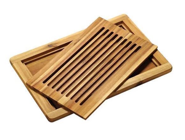 FSC Skärbräda i Akaciaträ med Smulbricka, Rektangulär Serveringsbräda för Hembakat Bröd, 47.5 x 32 cm