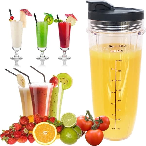 Mixerkopp med Sip & Seal-lock, passar 32oz, för Nutri Ninja Auto IQ-serien, 2-pack