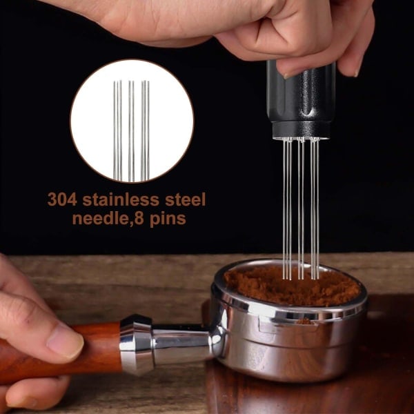 WDT-verktyg nål kaffeverktyg, espressofördelare nål med ställ, magnetisk, kafferörare fin rostfritt stål espressonål, kaffetillbehör