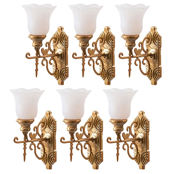 6 stk. Simulerede Mini Gårdlamper Model Lys Model Sandbord Lampe Dekorationer