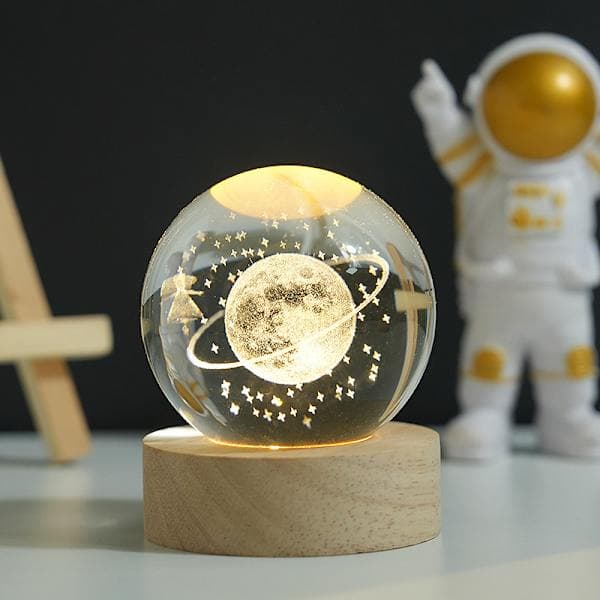 3D Solsystem Krystallkule 61mm Universumsgaver med Lasergravert Modell