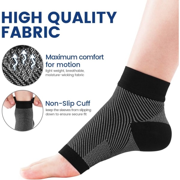 Plantar Fasciitis fodstøttestrømper, Goosehill ankelstøtte kompressionsstrømper fodærmer til ankel, ømme fødder og hæl smertelindring (L)