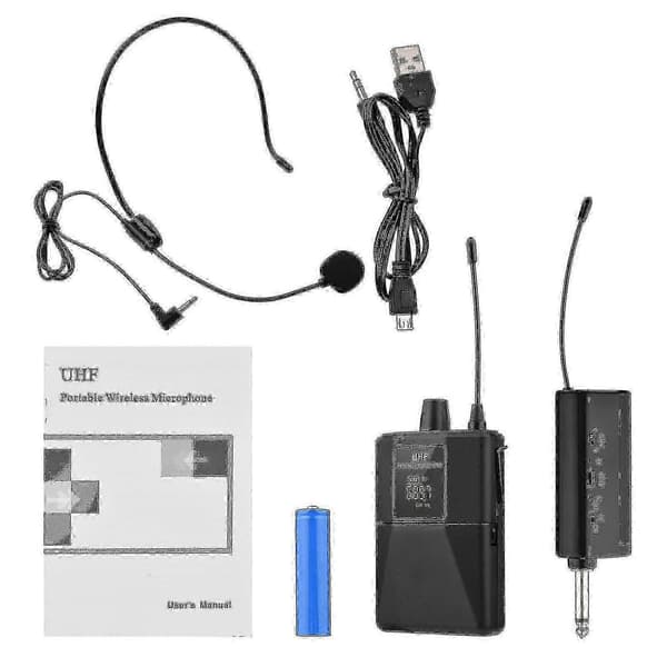 UHF Trådløst Mikrofon Headset med Sender og Mottaker, LED Digital Display Bodypack-