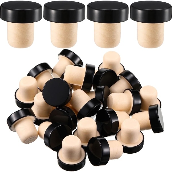 T-formad korkpropp för vinflaskor, återanvändbar vinflaskpropp, tätningsplugg, flaskkork, 24-pack, svart