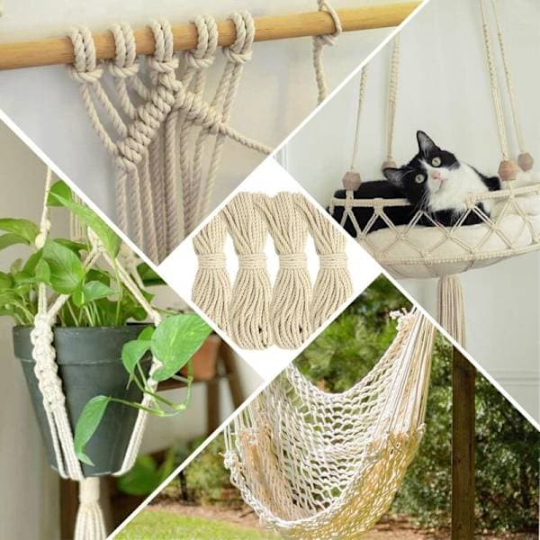 Makramérep, Tjockt Rep, Stort Flätat Bomullsrep, 8mm x 20m Beige【pl】