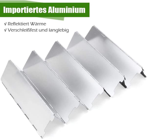 Campingkök Vindskydd, Vikbart Skärm i Aluminiumlegering med Bärväska, 10 Paneler, för Camping, Vandring och Backpacking, Silver