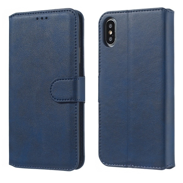 iPhone X/Xs - Solid Læder Etui - Blå Blue Blå
