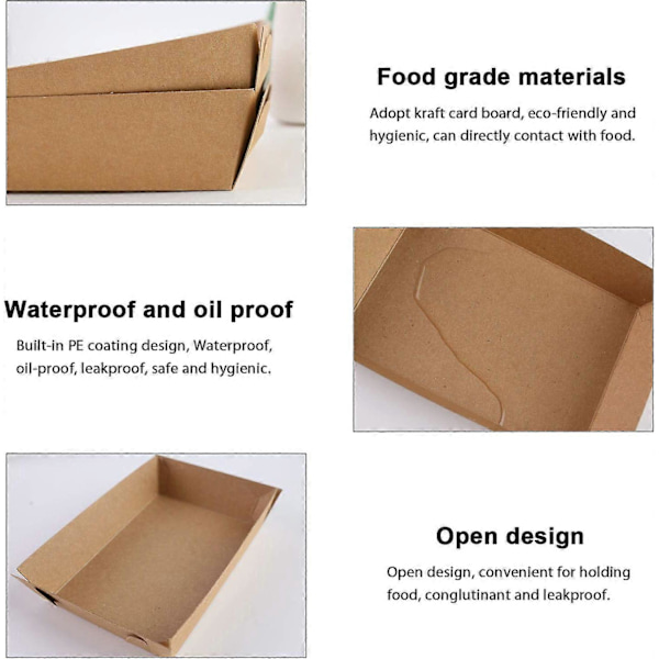 tum | 18x13 cm Kraftpaper Ruoka-astiat 50 Ruskea Pahvi Tarjoiluvadit Sipseille Hampurilaisille BBQ Vedenpitävä Öljytiivis Syntymäpäiväjuhlat Retkeily