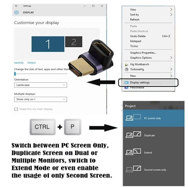 8K 60Hz 90° Yläkulma HDMI Uros - HDMI 2.1 Naaras Adapteri Sininen