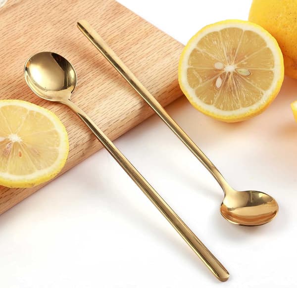 4 Stykker Guld Lange Skeer – 17 cm – 304 Rustfrit Stål – Til Kaffe, Te & Drikkevarer