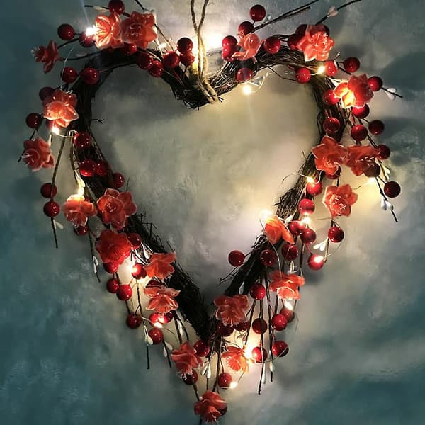 20 LED-lysbelyste Valentins hjerteformede kærlighedsrose dekoration