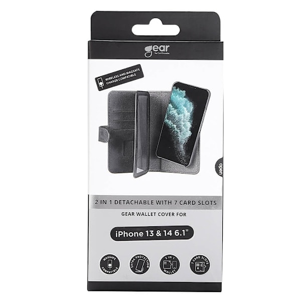 GEAR iPhone 14 Etui Multifunktionelt 2i1 Magnet MagSafe Sort