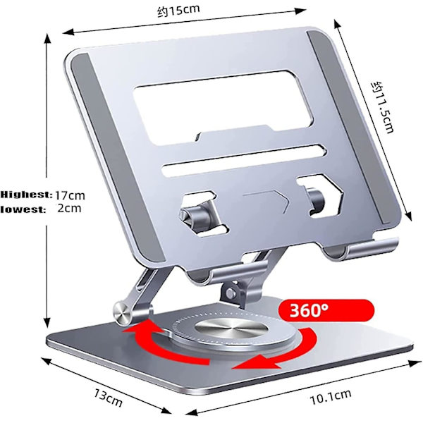 Laptopställ i aluminiumlegering, roterande hållare med 360 graders roterande bas