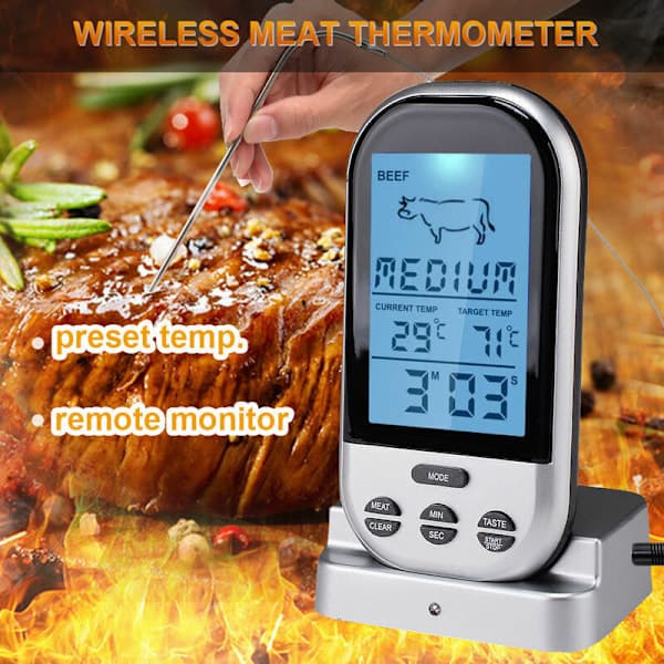 NuMeric Termometer Trådlös Kötttermometer Mattermometer kompatibel med Fisk Kött Rökning Vattentät Grill BBQ Termometer kompatibel med Grill【pl】