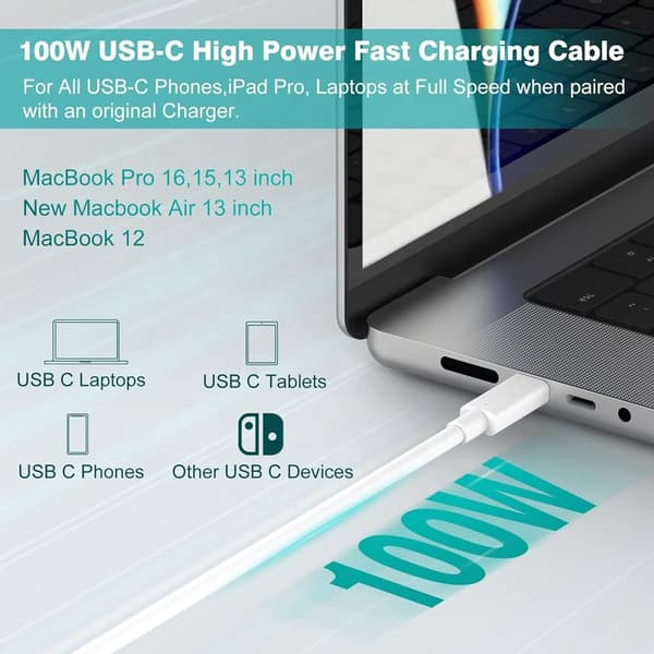 Høykvalitets 2m Superrask Lading 5A 100W USB-C til USB-C Datakabel for Laptoper【COPL】