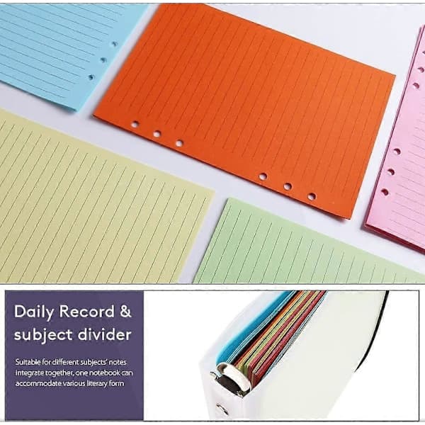 2 förpackningar kompatibla A5 Papper Färgglatt Linjerat, A5 Refill Papper 6 Hål 100 Ark Påfyllningsbart【pl】