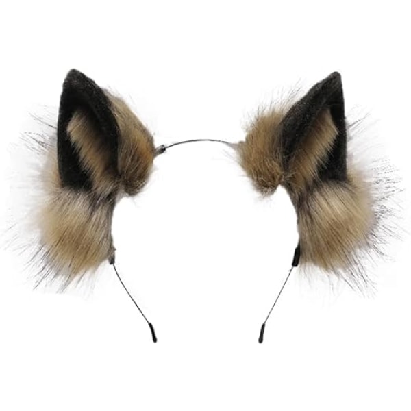Fuzzy ræv, ulv, katte ører pandebånd - Dyre Cosplay Hårbøjle til Fest, Kostume, Hovedbeklædning, Udklædning, Hårtilbehør, Brun