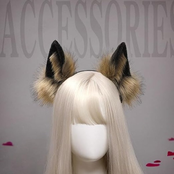 Fuzzy ræv, ulv, katte ører pandebånd - Dyre Cosplay Hårbøjle til Fest, Kostume, Hovedbeklædning, Udklædning, Hårtilbehør, Brun