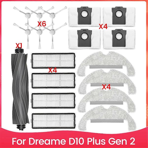 Til Dreame D10 Plus Gen 2 Robotstøvsuger RLD32GD Tilbehør Hovedbørste Sidebørste Hepa Filter Moppe C
