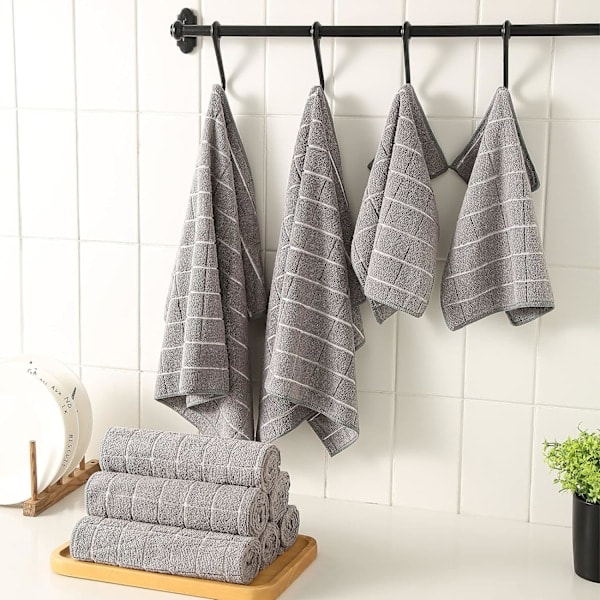 45*65/30*30cm Köksdukar och Disktrasor Set, Set med 12 Stora Mikrofiber Diskhanddukar, Disktrasor för Matlagning och Bakning, Grå