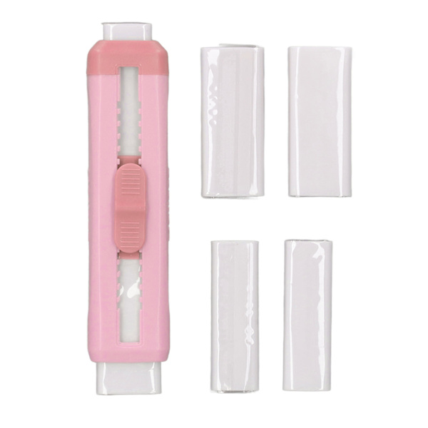 Double-sided Push-Pull Eraser, Portable ABS Shell, Retractable Eraser, School Supplies for Students, Pink