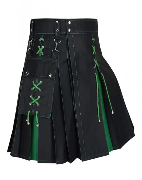 Herrakiltti Utility Scottish Traditional Highland Solid Plisserat Spänne Kostym Kilt Taskuilla Sininen