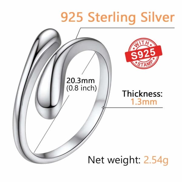 Dame S925 Massiv Sterling Sølv Ring, elegant stilfuldt design