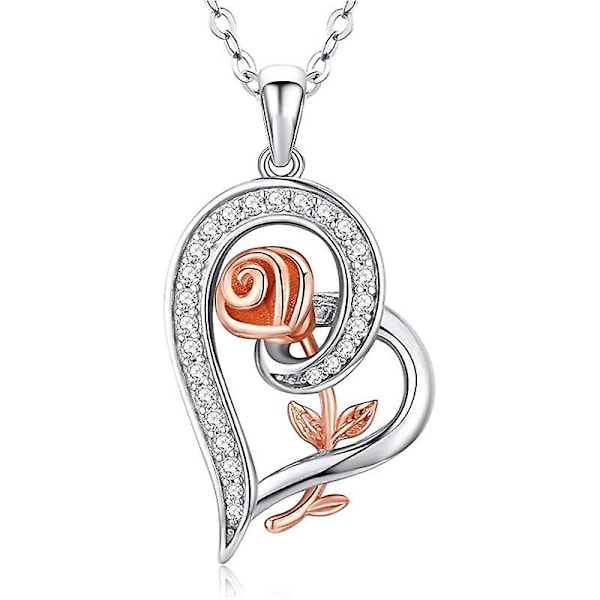 Halsband med hjärta och ros i sterling silver för kvinnor, födelsedags- och morsdagspresenter i smycken till mamma, fru och flickvän