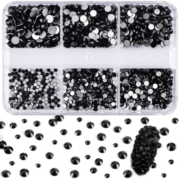 6 cellerMode Nagelkonst Strass Glitter Diamanter Tips 3D Tips DIY Dekoration Jet Svart Nagel Strass Nagel Juveler Dekoration