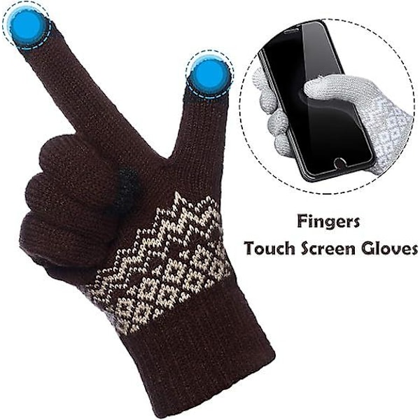 6 Par Dame Vinter Touchscreen Handsker Varme Fleeceforede Strikhandsker Vinterhandsker til Kvinder Elastisk Kant Vinter Teksthandsker