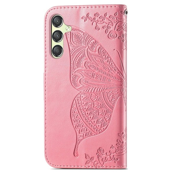 Samsung Galaxy A25 5G Fodral Läder Stor Fjäril Rosa