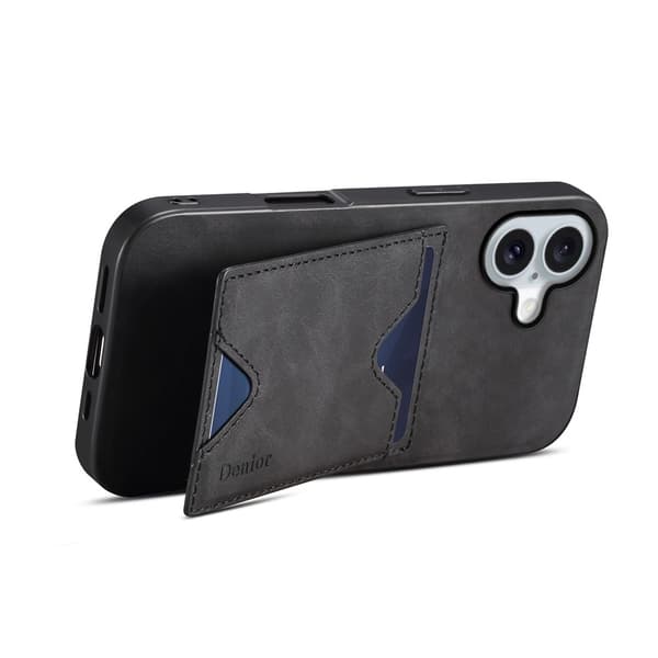 iPhone 17 DENIOR PU-læder kortholder cover - Sort