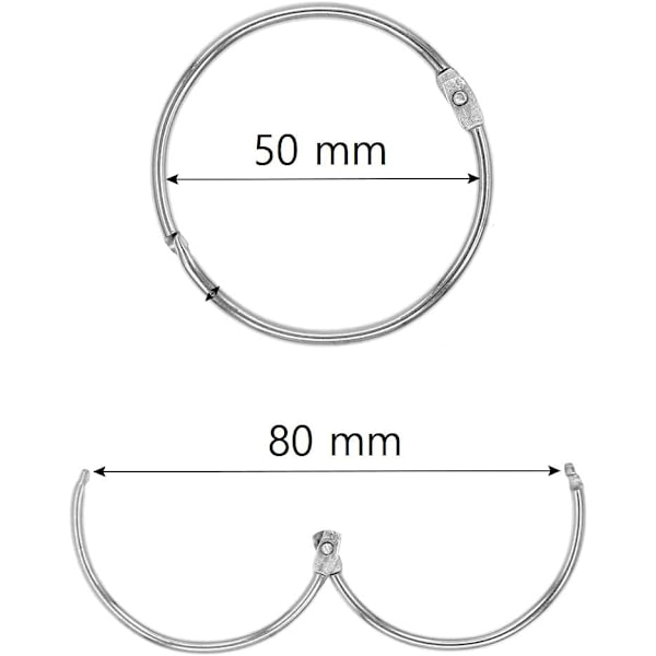 20 duschdraperiringar med metallkrok, 50 mm öppningsbara