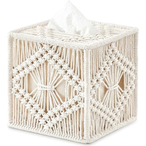 {PL} Makramé Tissue Box Öppen Botten Tissue Box Boho Dekor Bohemisk Tissue Organizer Handgjord Tissue Box för Badrum Sovrum
