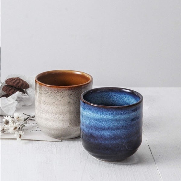 Japanskt keramiskt teset, tekopp, kaffekopp, yerba mate-set, keramiskt matekoppset med 4 (kopp, 4 färger)