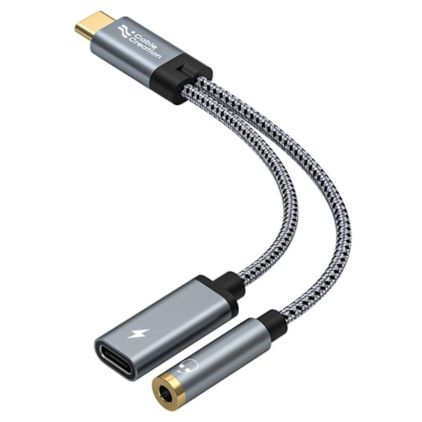 CableCreation 60W PD 2in1 USB-C - USB-C/AUX -sovitin Harmaa
