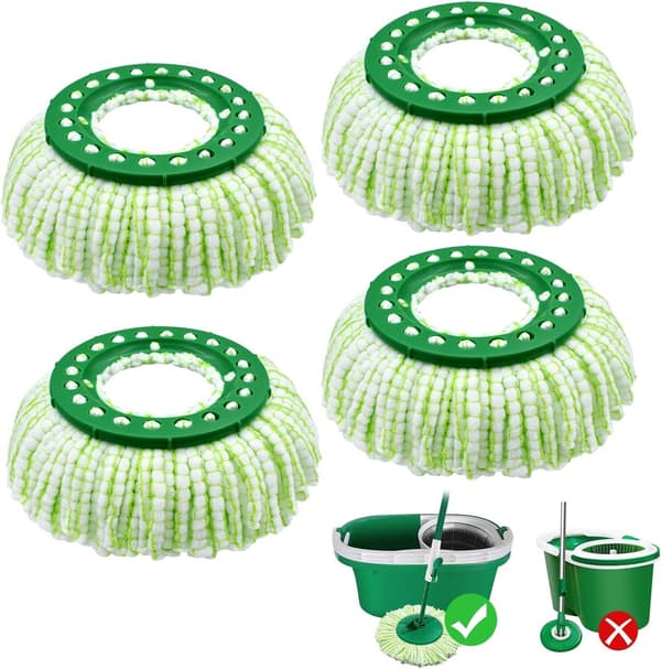 Mopprefill - Erstatningshode kompatibelt med Libman Tornado, Spin Mop - Maskinvaskbart - Grønn og hvit