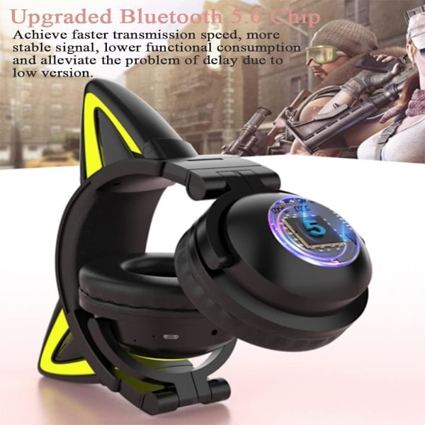 Barnehodetelefoner Bluetooth, Trådløse Stereo Bluetooth Katteøre Hodetelefoner for Skole, Nettbrett, Laptop, Telefon, PC, TV for Jente og Gutt