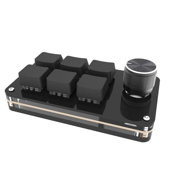 Mini 6-tangenters programmerbart mekaniskt USB-tangentbord med anpassade genvägar och vridknapp för Windows, Linux och macOS, svart