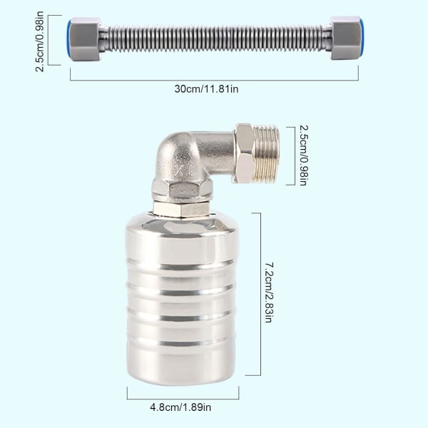 Helautomatisk 304 rostfri stål flottörventil, automatisk vattennivåregulator för vattentank, mini rostfri stål flottörbollventil (plugg)