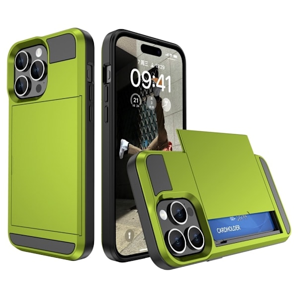 iPhone 15 Plus Skal Hybrid Armor med Kortfack Grön
