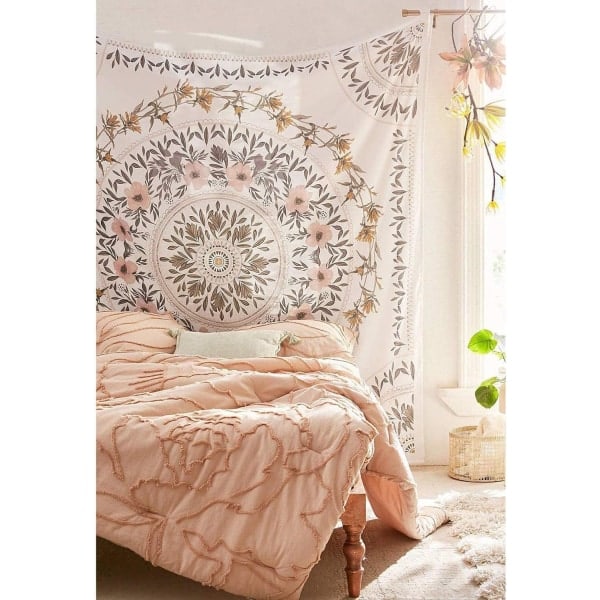 Oranssi boheemityylinen seinävaate, Mandala-kukkakuvioinen hippi-seinävaate