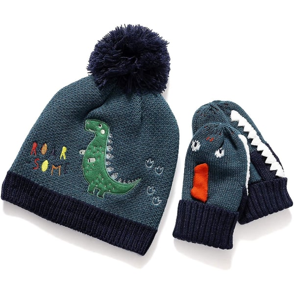 Pojkar Vinter hattar och handskar Tted Mjuk Pom Hat Barn Söt Dinosaur Hat Toddler Present