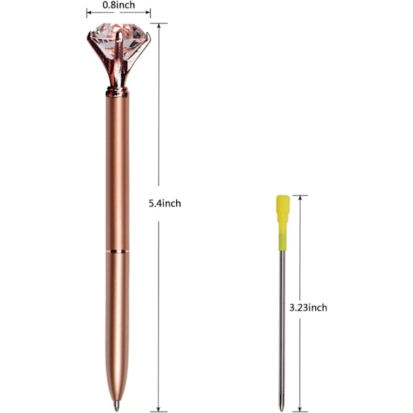 12 stk. Diamantkrystalpenne, Rosaguld Metalkuglepen 0,5 mm Sort Blæk Gelpen med 4 Kuglepen-patroner