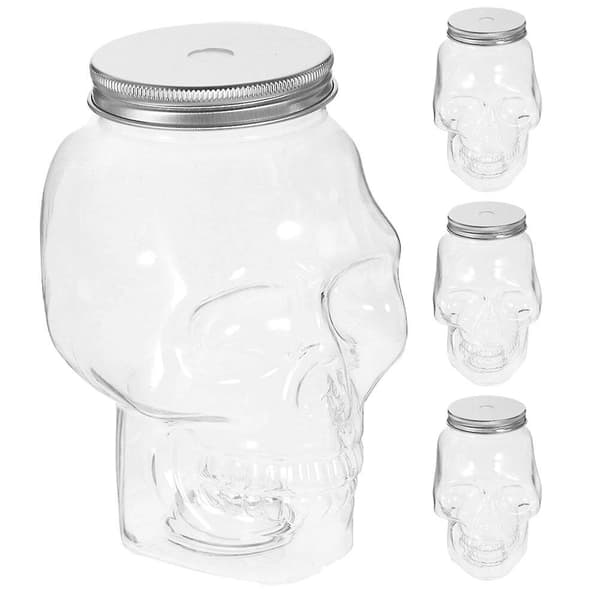 4 st Tomma Dryckesflaskor Halloween Dödskalleformade Flaskor Plastdryckesflaskor med Lock