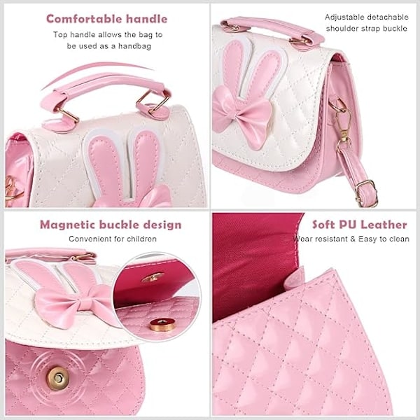 Flickors Crossbody-väska, Söt Glitterkanin Axelväska Regnbåge Myntbörs Messenger Väska för Kvinnor Flickor, Läder Myntbörs Handväska (Rosa)
