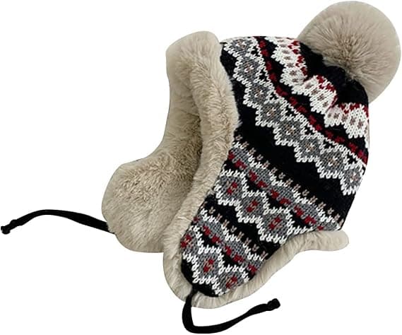 Winter Warm Pilot Hat - Black with Wool Earflaps, Winter Windproof Trapper Hat, Suitable for Outdoor Skiing and Riding